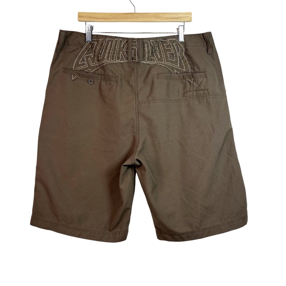 VTG Quiksilver Shorts Mens 38 Brown Solid Embroidered Surf Beach 11" Inseam Y2K